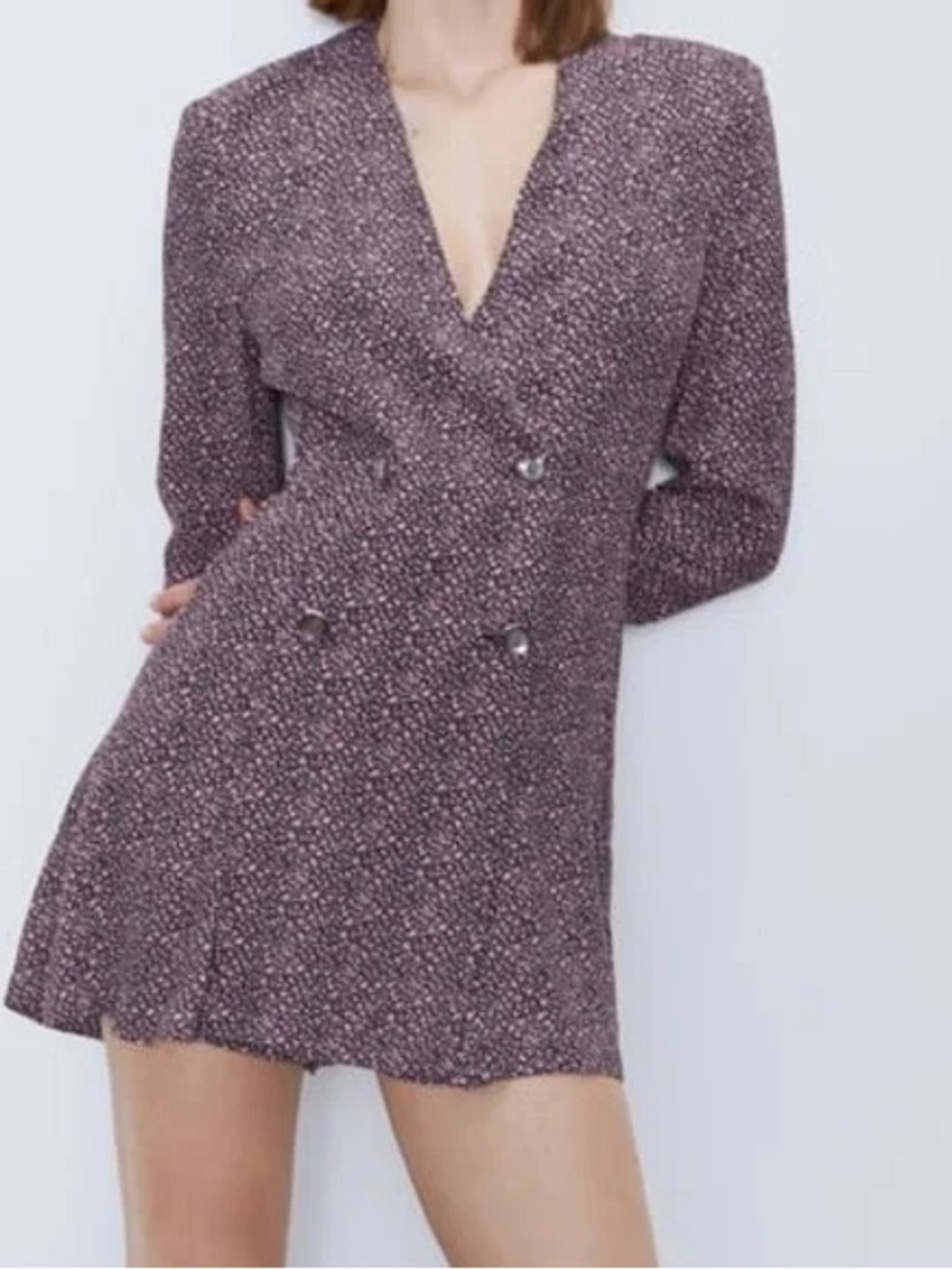 Zara Floral Skort Dress 80s Style Padded Shoulders  with Built in Shorts size S